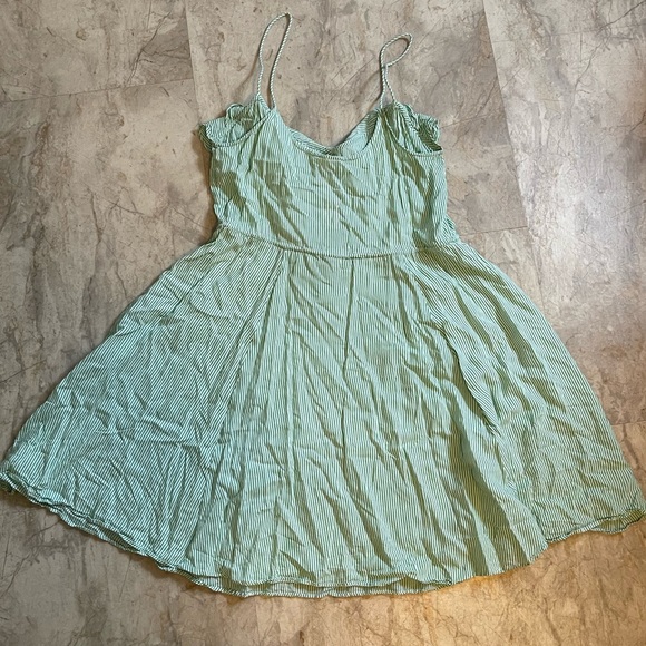 Free People Green Medium Flutter Away Green Stripe Ruffle Dress - Picture 6 of 7